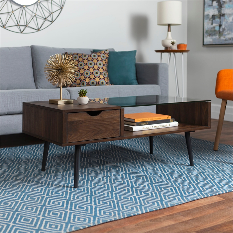 Wood And Glass Coffee Table In Dark Walnut Cymax Business Wood And Glass Coffee Table In Dark, Wood And Glass Coffee Table Dark Walnut