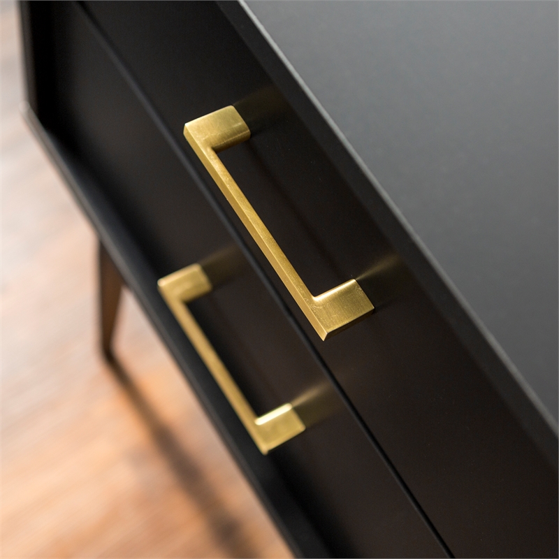 Modern Side Table with gold metal handles - Black