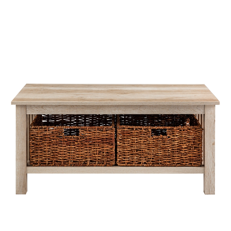 wood storage coffee table with totes