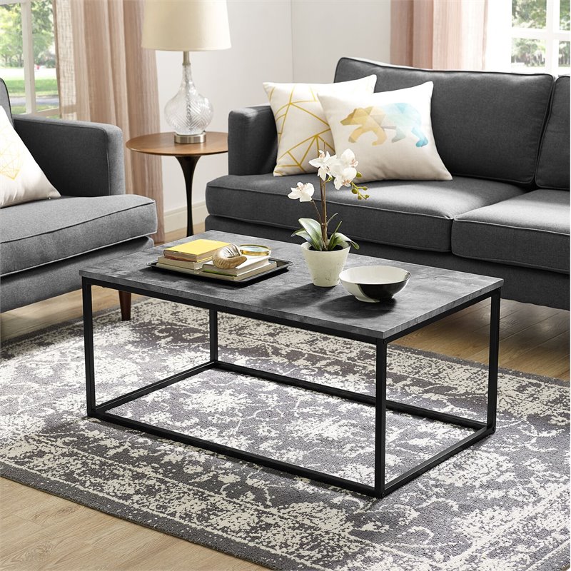 Lowell Open Box Frame Mixed Material Coffee Table Faux Dark Concrete