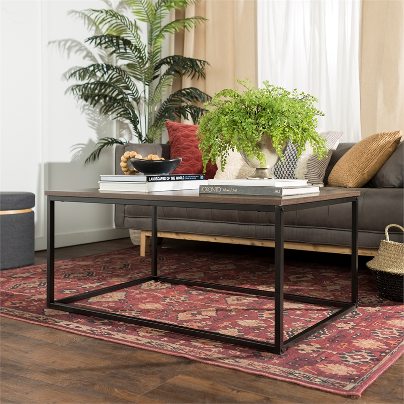 Lowell Open Box Frame Mixed Material Coffee Table Dark Walnut Cymax