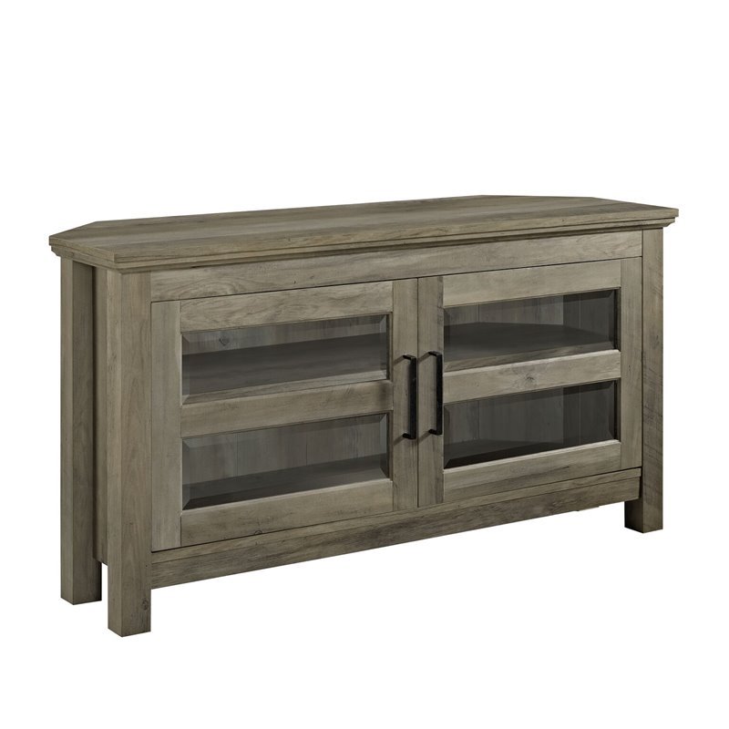 44 Corner Wood Tv Console In Grey Wash