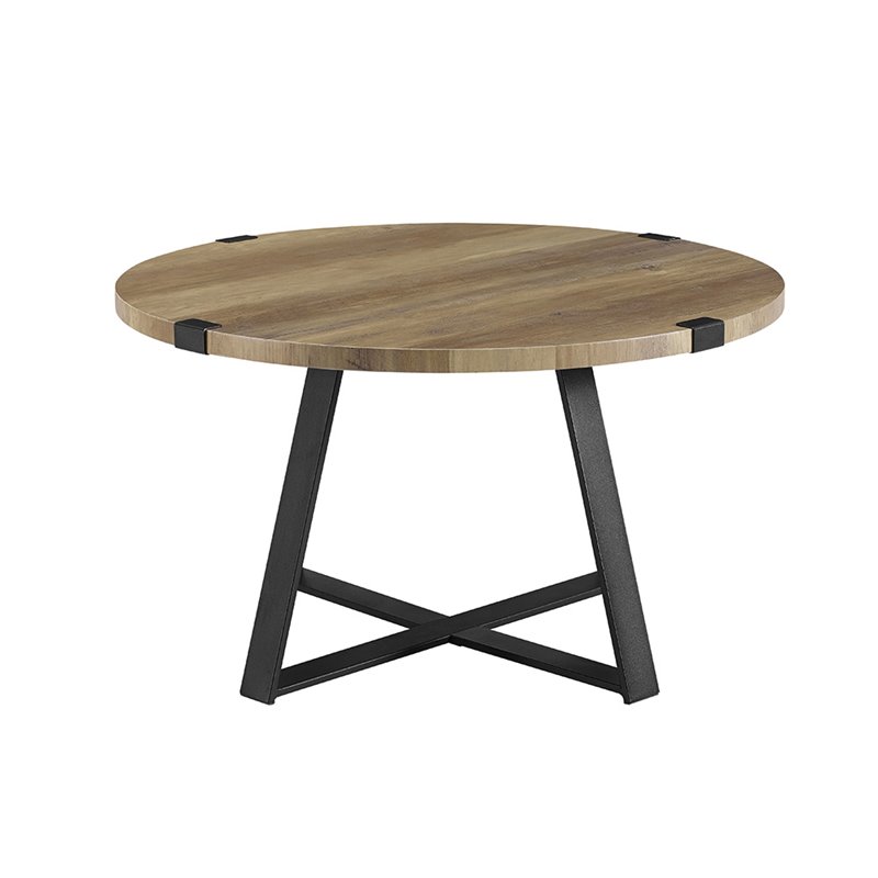 30 Metal Wrap Round Coffee Table Reclaimed Barnwood And Black