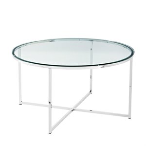 walker edison 36 coffee table with x-base - glass and chrome