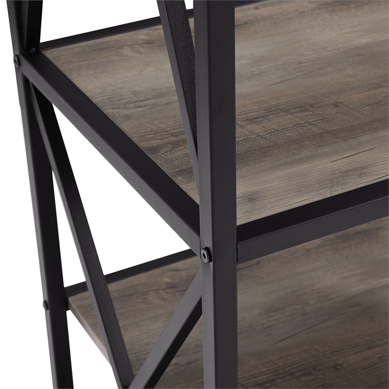 Metal X Media Tower Bookcase with Wood Shelves - Gray Wash