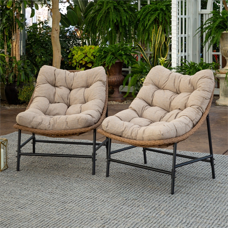 Outdoor Rattan Scoop Chairs - Set of 2 - Natural brown