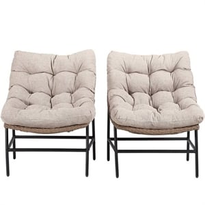 Outdoor Rattan Scoop Metal Chairs - Set of 2 - Natural brown