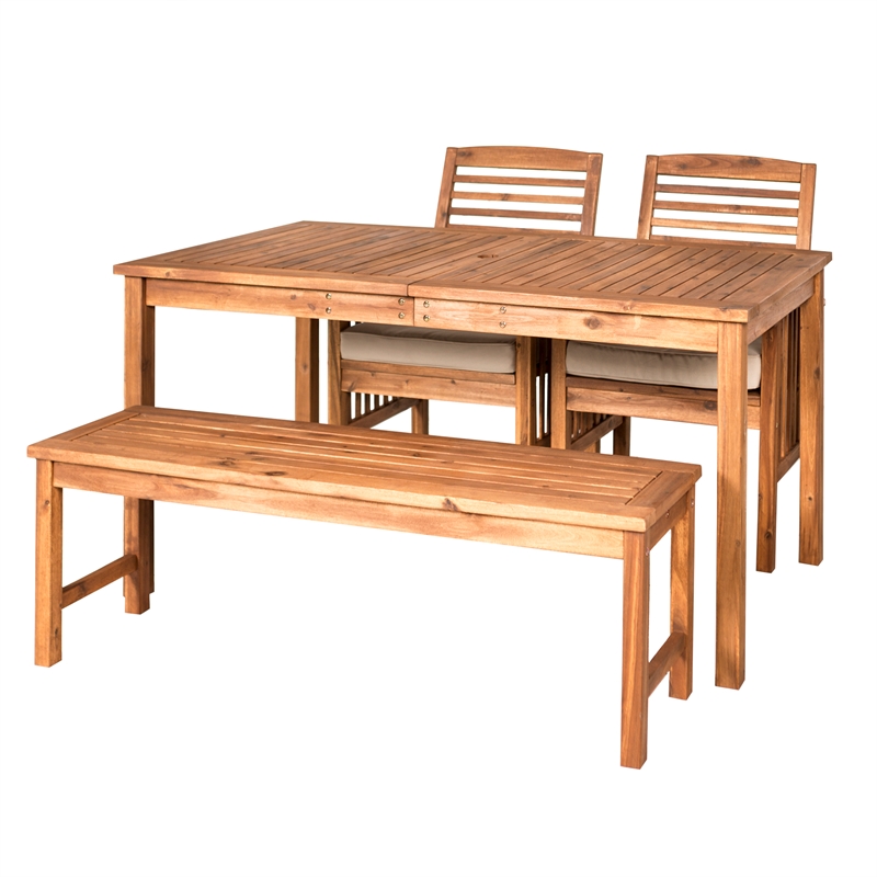 Acacia Wood Simple Patio 4-Piece Dining Set - Thumbnail 5