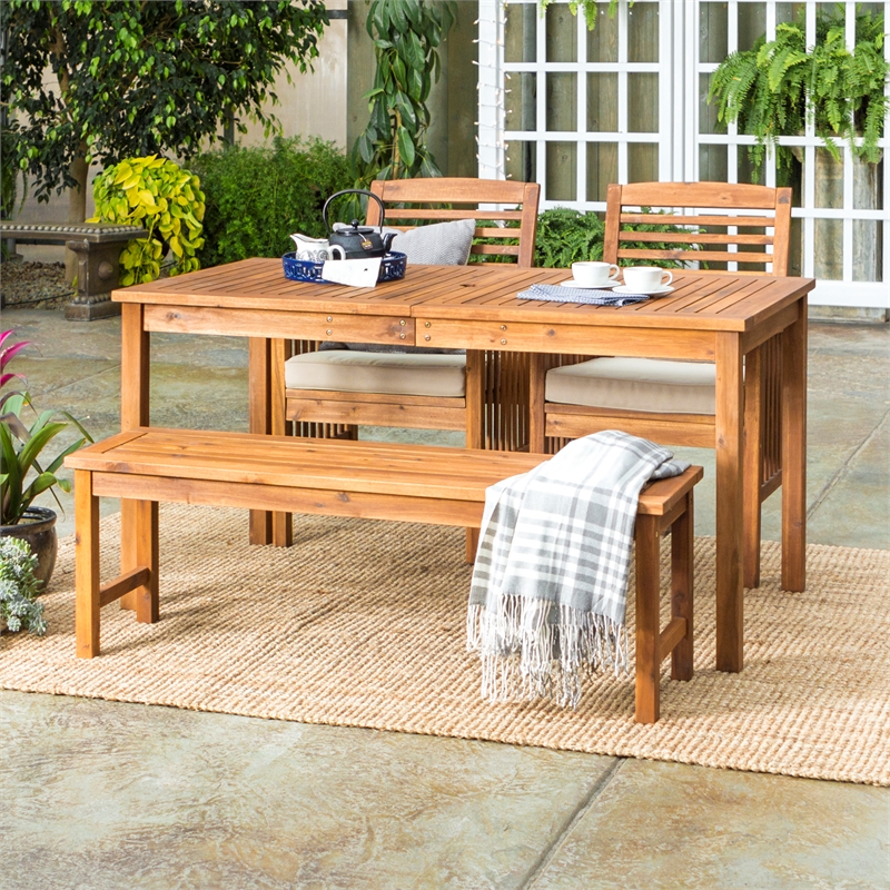 Acacia Wood Simple Patio 4-Piece Dining Set - Thumbnail 4