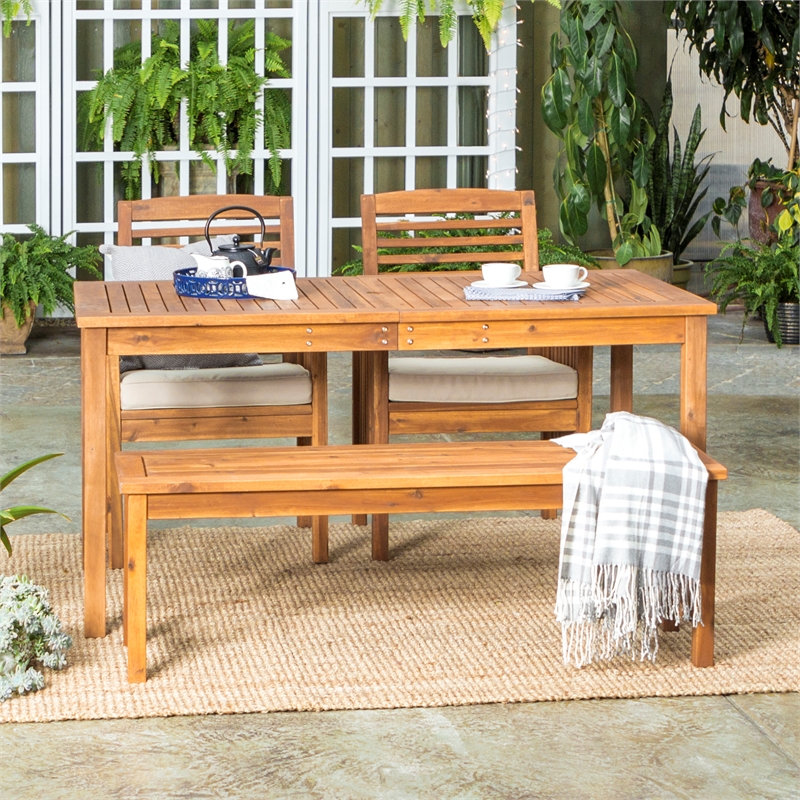 Acacia Wood Simple Patio 4-Piece Dining Set - Thumbnail 3
