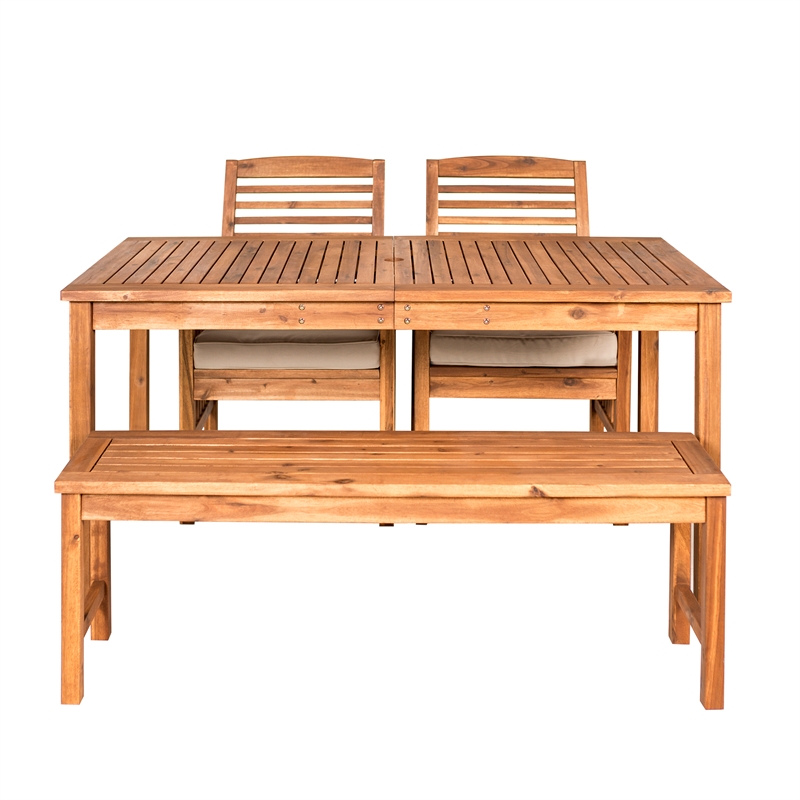 Acacia Wood Simple Patio 4-Piece Dining Set - Thumbnail 2