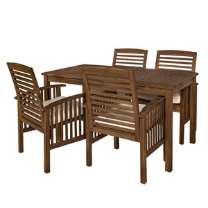 acacia wood simple patio 5-piece dining set - dark brown
