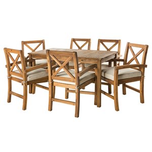 acacia wood simple patio 7-piece dining set with x-shaped back - brown