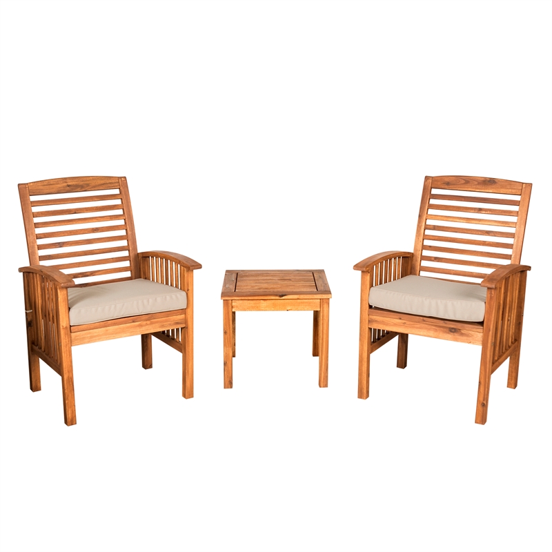 Acacia Wood Patio Chairs and Side Table - Brown