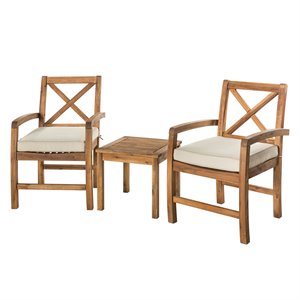 Acacia Wood Patio Chairs and Side Table with X back design - Brown
