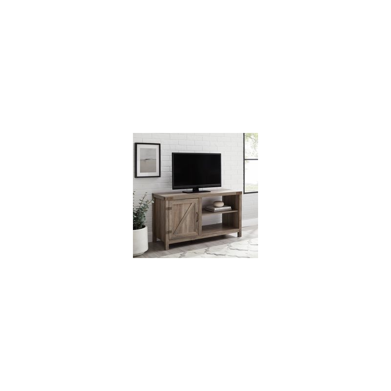 44 inch Rustic Farmhouse Barn Door TV Stand - Grey Wash