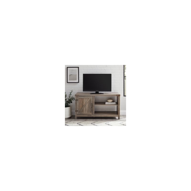 44 inch Rustic Farmhouse Barn Door TV Stand - Grey Wash