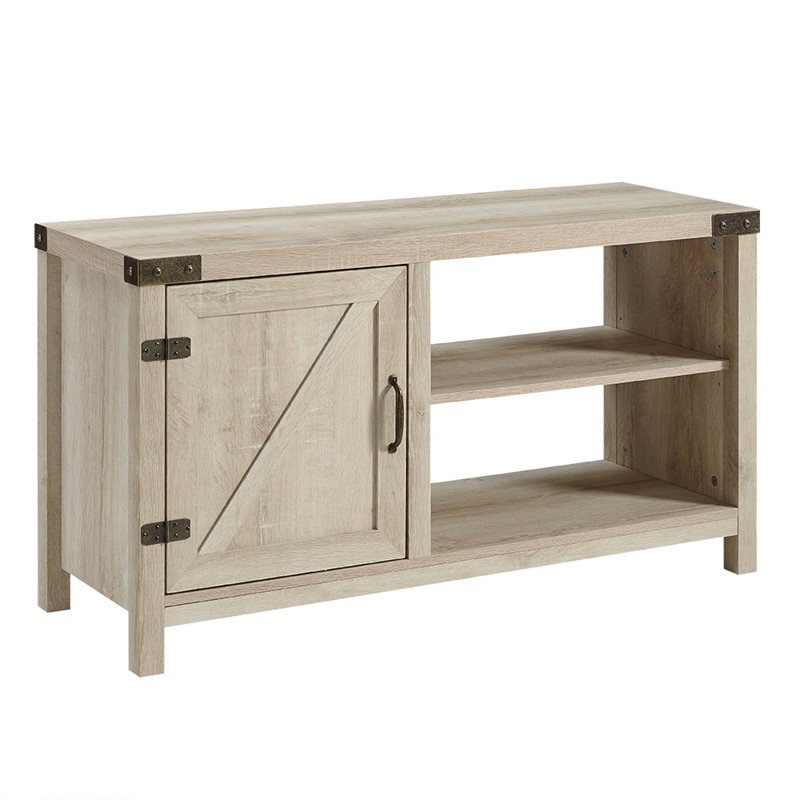 44 Inch Rustic Farmhouse Barn Door Tv Console White Oak