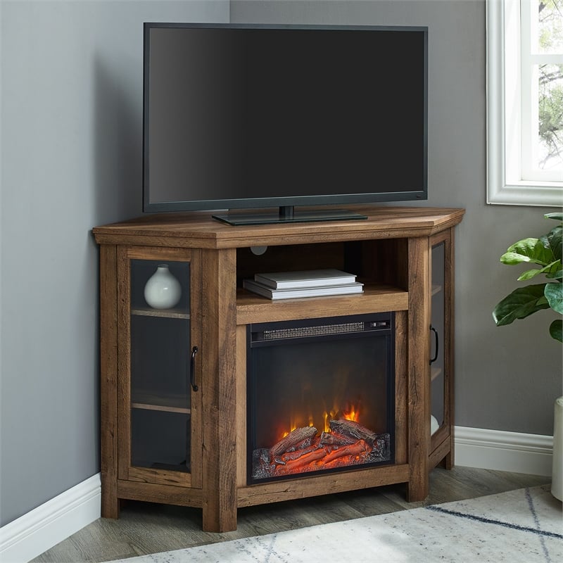 48" MDF Corner Fireplace TV Stand Rustic Oak