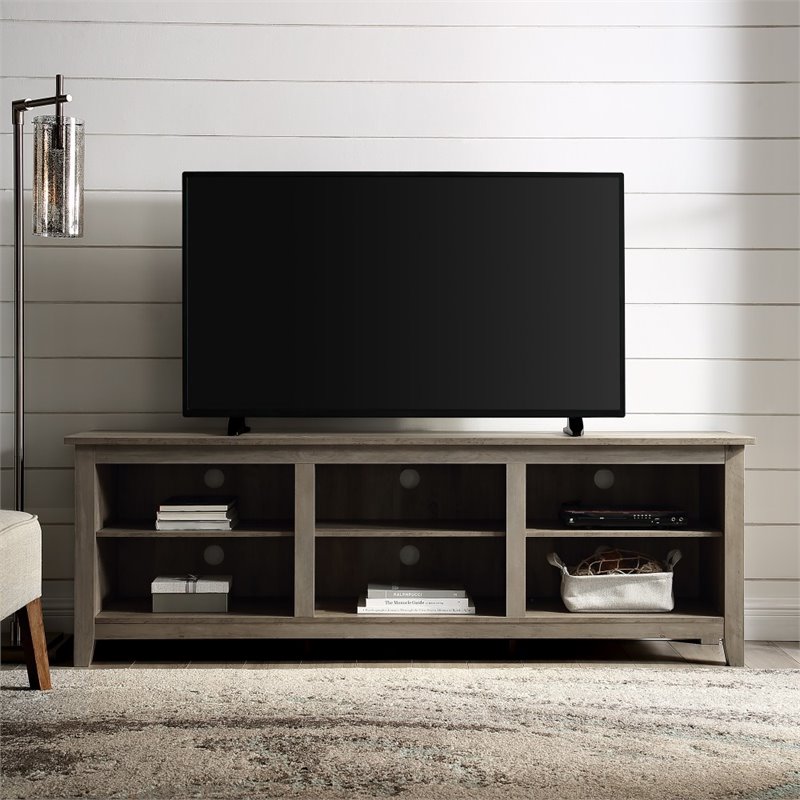 70 inch Wood Media TV Stand Storage Console in Grey Wash W70CSPGW