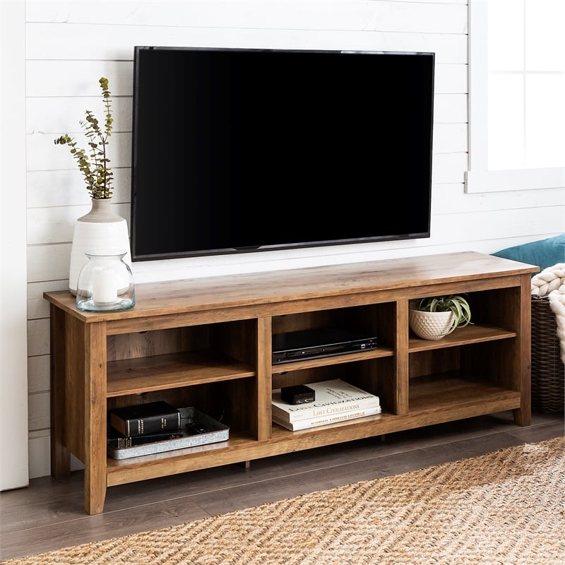 70 inch Wood Media TV Stand Storage Console in Rustic Oak - W70CSPRO