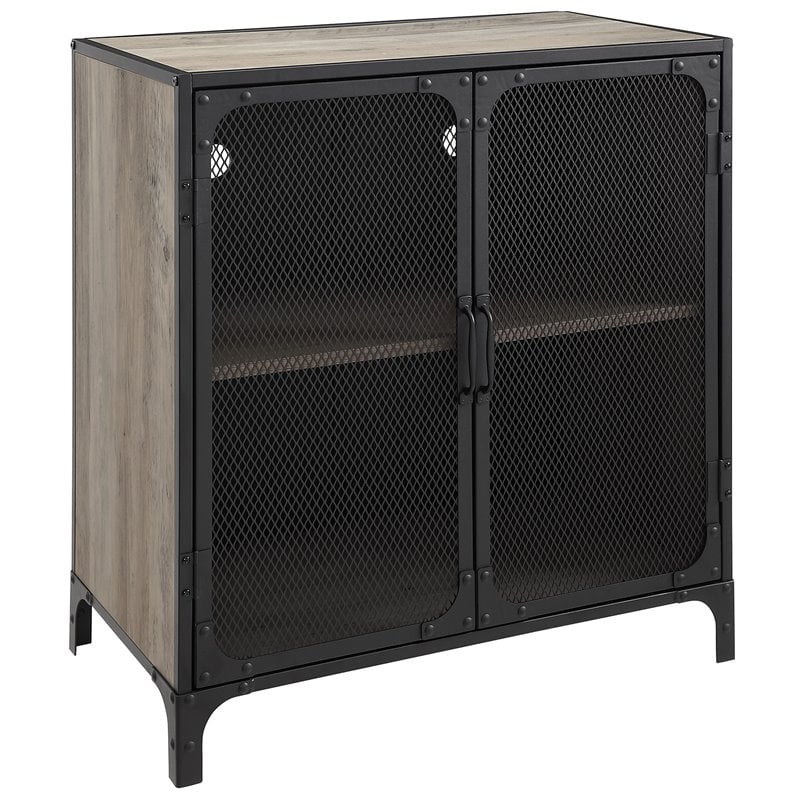 30 Inch Industrial Grey Wash Accent Cabinet With Mesh Af30soicgw