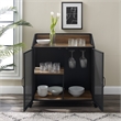 33 inch Industrial Black and Rustic Oak Metal and Wood Bar Cabinet with Mesh