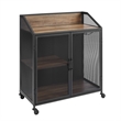 33 inch Industrial Black and Rustic Oak Metal and Wood Bar Cabinet with Mesh