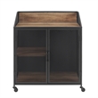 33 inch Industrial Black and Rustic Oak Metal and Wood Bar Cabinet with Mesh