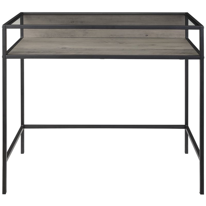 35 Inch Metal And Wood Grey Wash Compact Desk With Glass Dm35jergw
