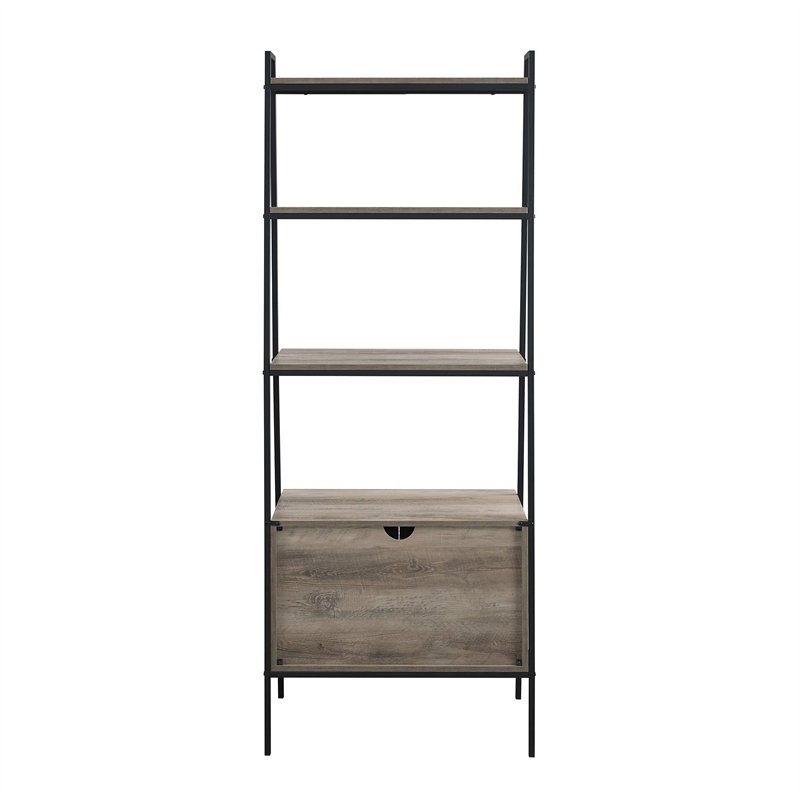 72-inch Grey Wash Wood and Metal Ladder Storage Shelf