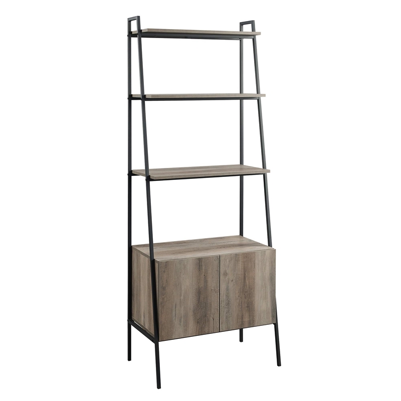 72-inch Grey Wash Wood and Metal Ladder Storage Shelf