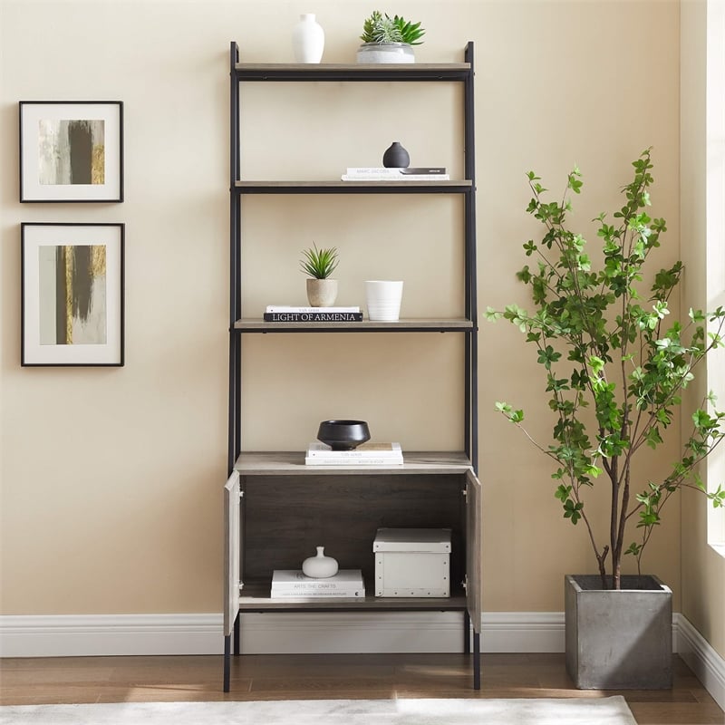 72-inch Grey Wash Wood and Metal Ladder Storage Shelf