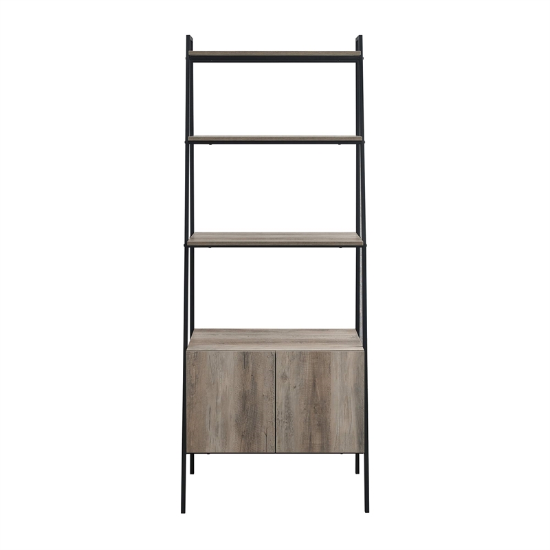 72-inch Grey Wash Wood and Metal Ladder Storage Shelf