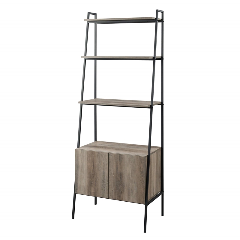 72-inch Grey Wash Wood and Metal Ladder Storage Shelf