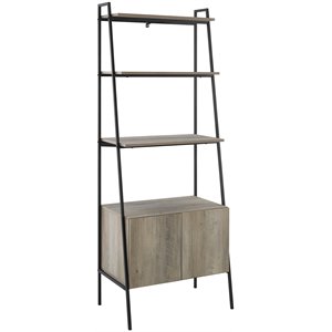 72-inch grey wash wood and metal ladder storage shelf