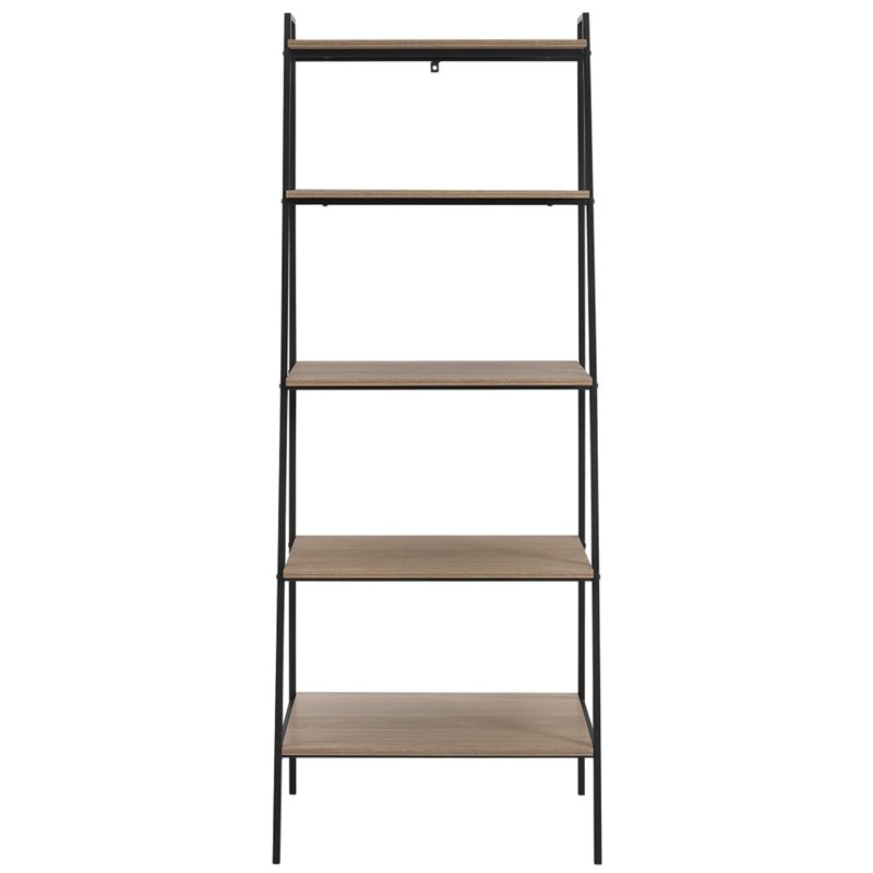 72 inch Metal and Medium Walnut Wood Ladder Shelf Cymax Business
