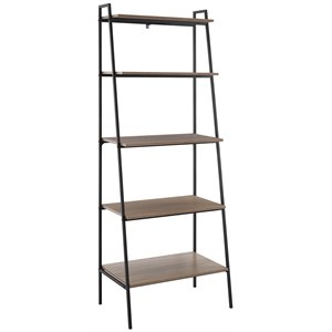 72 inch metal and medium walnut wood ladder shelf