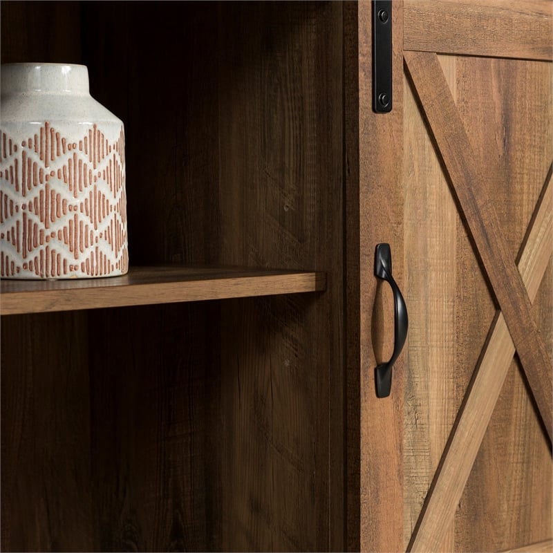 58 inch Sliding Barn Door TV Stand Media Console in Reclaimed Barnwood Brown