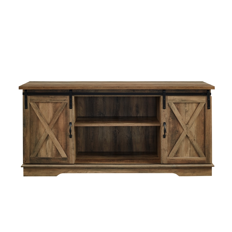 58 inch Sliding Barn Door TV Stand Media Console in Reclaimed Barnwood Brown Cymax Business
