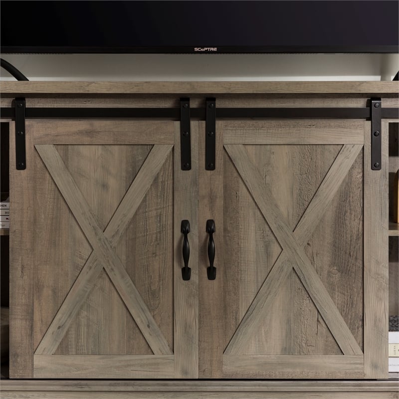 58 inch Sliding Barn Door TV Stand in Gray Wash