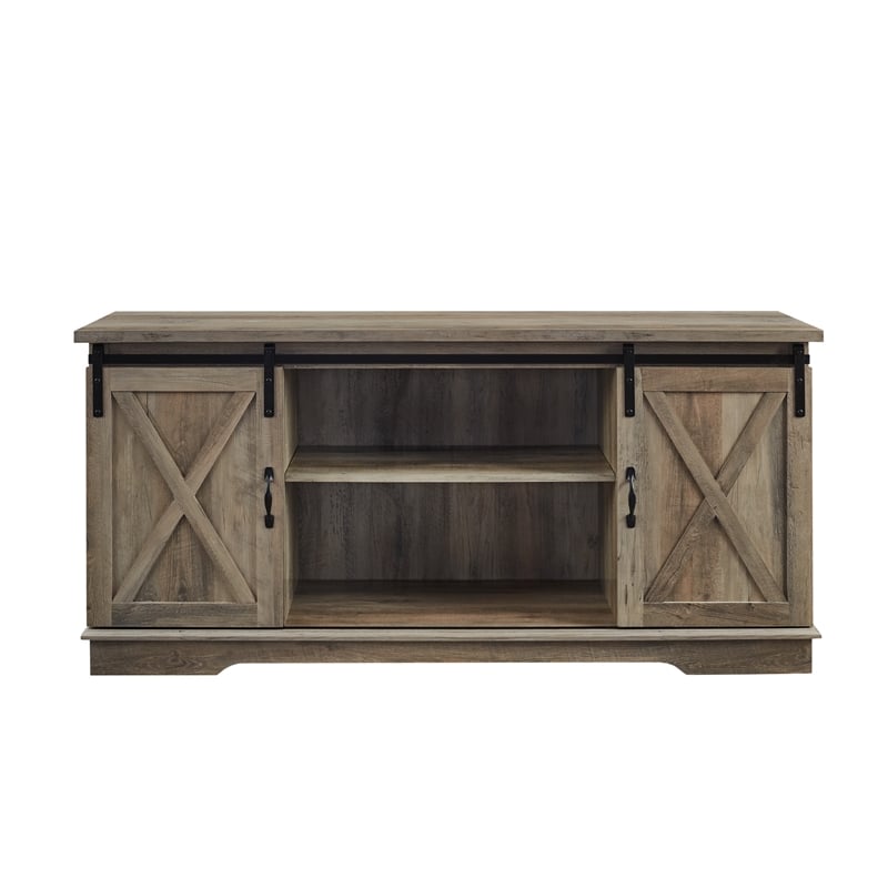 58 inch Sliding Barn Door TV Stand in Gray Wash
