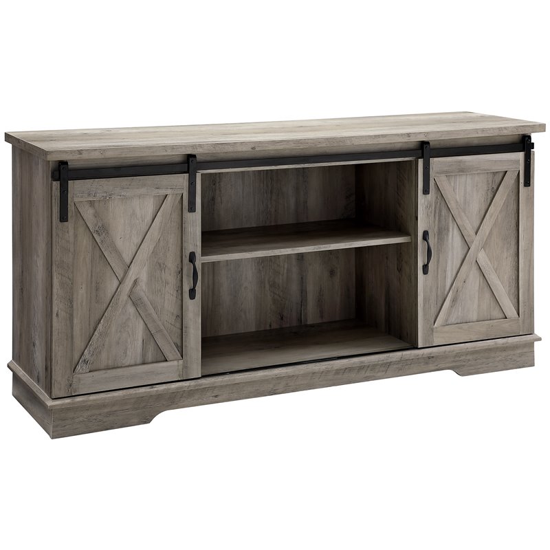 58 Inch Sliding Barn Door Tv Stand In Grey Wash W58sbdgw