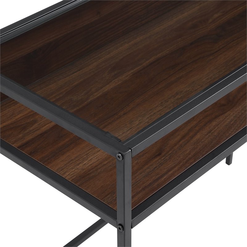 35 Inch Metal And Wood Compact Dark Walnut Desk With Glass Dm35jerdw