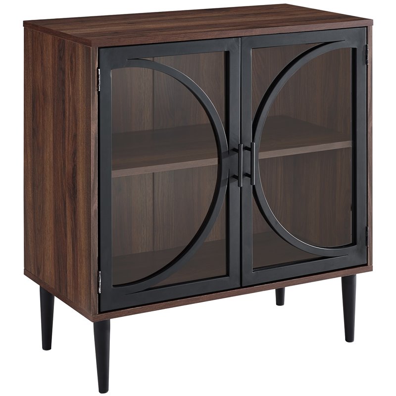30 Inch Metal Door Accent Console With Tempered Glass In Dark