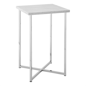 16 inch square side table with white faux marble and chrome legs