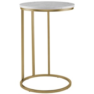 walker edison modern round end table - faux white marble and gold