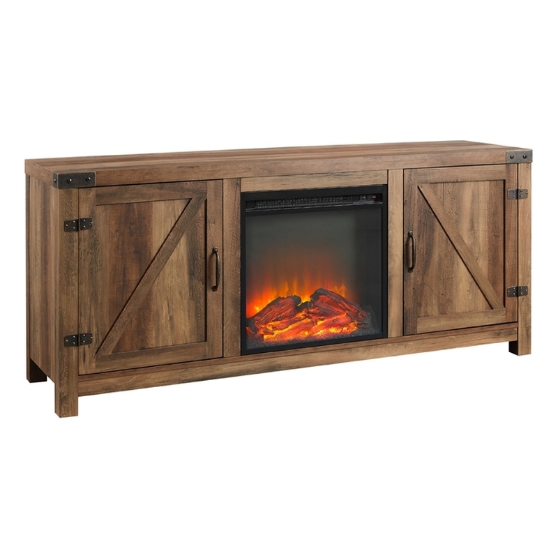 58" Wood Rustic Modern Farmhouse Fireplace TV Stand Rustic Oak