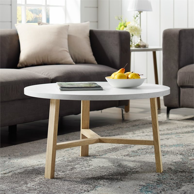 30 Inch Round Coffee Table In White, 30 Inch Round Coffee Table