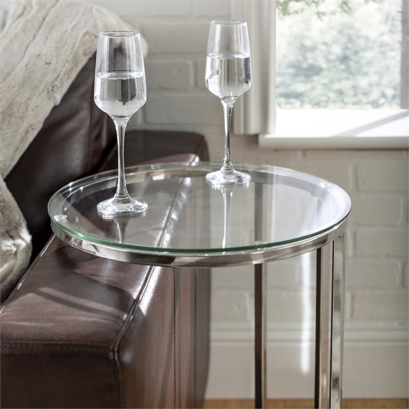 16 inch Round C Table with Clear Glass Top and Chrome Base Cymax Business